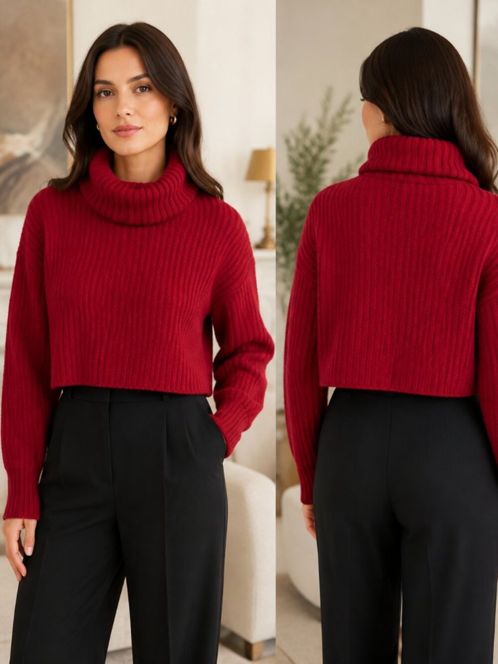 Aritzia Babaton Guell Merino Wool Cropped Turtleneck Sweater 2XS Red